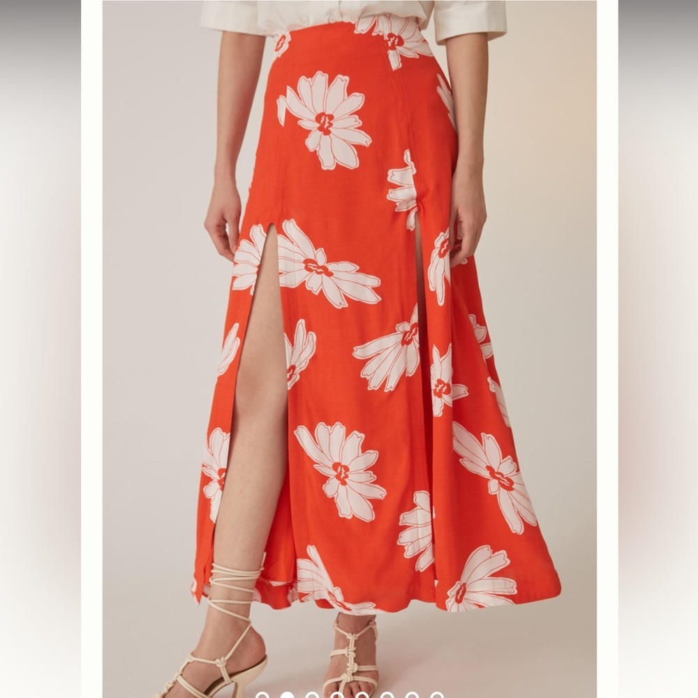 Anthropologie Maeve Orange Floral Midi Skirt - Picture 3 of 7
